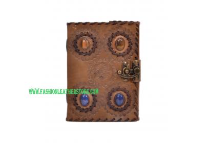 New Vintage Genuine Handmade Leather Journal Beautiful 4 Stone Embossed Leather Journal Notebook